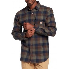 Carhartt Men's Loose Fit Heavyweight Long Sleeve Flannel Plaid Dark Coffee Shirt