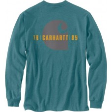 Carhartt Men's Relaxed Fit Long Sleeve Heavy Weight Graphic Blue Spruce Heather T-Shirt Carhartt Men's Relaxed Fit Long Sleeve Heavy Weight Graphic Blue Spruce Heather T-Shirt
