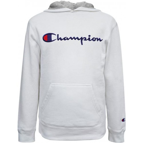 Champion Boys' Embroidered Signature White/Blue Hoodie Champion Boys' Embroidered Signature White/Blue Hoodie