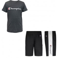 Champion Little Boys' Classic Script Basketball T-Shirt and Shorts Granite Heather/Black Set
