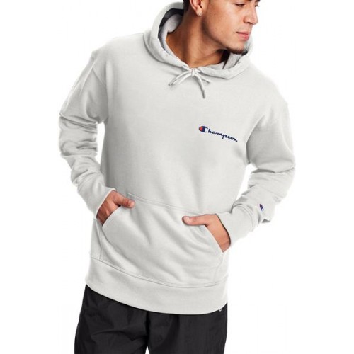 Champion Men's Powerblend Graphic White Hoodie Champion Men's Powerblend Graphic White Hoodie