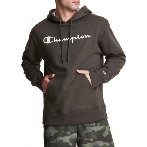 Champion Men's Powerblend Script Graphic Army Hoodie Champion Men's Powerblend Script Graphic Army Hoodie