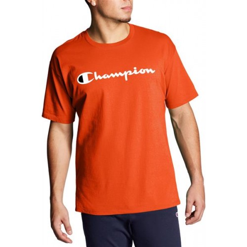 Champion Men's Script Jersey Graphic Spicy Orange T-Shirt Champion Men's Script Jersey Graphic Spicy Orange T-Shirt