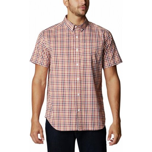 Columbia Men's Big & Tall Rapid Rivers II Short Sleeve Button Down Dark Sienna Gingham Shirt Columbia Men's Big & Tall Rapid Rivers II Short Sleeve Button Down Dark Sienna Gingham Shirt