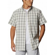 Columbia Men's Big & Tall Rapid Rivers II Short Sleeve Button Down Olive Green Gingham Shirt