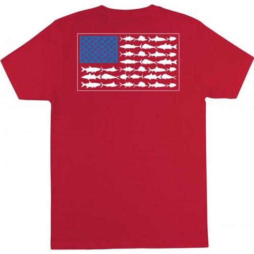 Columbia Men's PFG Americana Saltwater Fish Flag Red Spark T-Shirt Columbia Men's PFG Americana Saltwater Fish Flag Red Spark T-Shirt