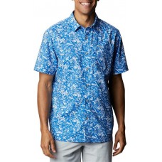 Columbia Men's PFG Super Slack Tide Short Sleeve Vivid Blue Kona Print Shirt