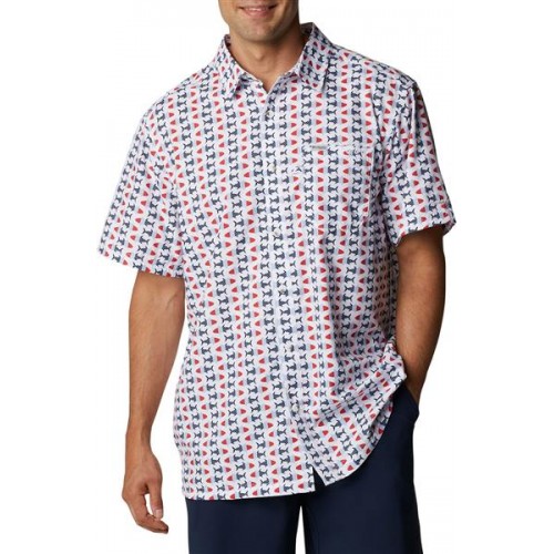Columbia Men's PFG Super Slack Tide Short Sleeve White Fish Bobber Print Shirt Columbia Men's PFG Super Slack Tide Short Sleeve White Fish Bobber Print Shirt