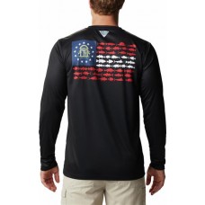 Columbia Men's PFG Terminal Tackle Fish Flag Long Sleeve Black/Georgia Shirt