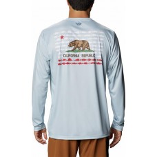Columbia Men's PFG Terminal Tackle Fish Flag Long Sleeve Cool Grey/California Shirt