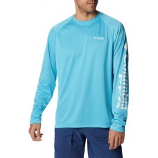 Columbia Men's PFG Terminal Tackle Heather Long Sleeve Atoll Heather/White Logo Shirt