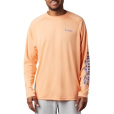 Columbia Men's PFG Terminal Tackle Heather Long Sleeve Brt Nctr Hthr/Vvd Bl Logo Shirt