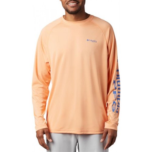 Columbia Men's PFG Terminal Tackle Heather Long Sleeve Brt Nctr Hthr/Vvd Bl Logo Shirt Columbia Men's PFG Terminal Tackle Heather Long Sleeve Brt Nctr Hthr/Vvd Bl Logo Shirt