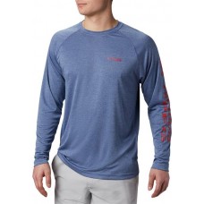 Columbia Men's PFG Terminal Tackle Heather Long Sleeve Carbon Heather/Red Spark Shirt