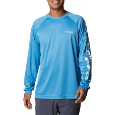 Columbia Men's PFG Terminal Tackle Heather Long Sleeve Comp Blue Hthr/White Logo Shirt