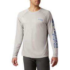Columbia Men's PFG Terminal Tackle Heather Long Sleeve Cool Grey Heather/Vivd Bl Shirt Columbia Men's PFG Terminal Tackle Heather Long Sleeve Cool Grey Heather/Vivd Bl Shirt