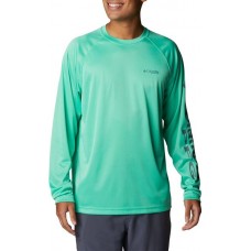 Columbia Men's PFG Terminal Tackle Heather Long Sleeve LT Jade Heath/Metal Logo Shirt