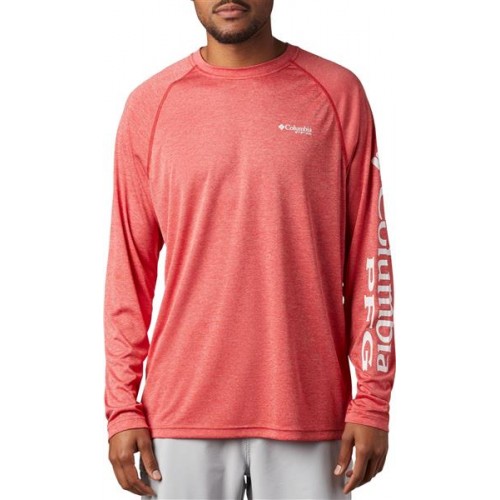 Columbia Men's PFG Terminal Tackle Heather Long Sleeve Red Spark Heather Shirt Columbia Men's PFG Terminal Tackle Heather Long Sleeve Red Spark Heather Shirt