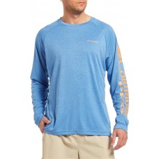 Columbia Men's PFG Terminal Tackle Heather Long Sleeve Vivid Blue/Jupiter Logo Shirt