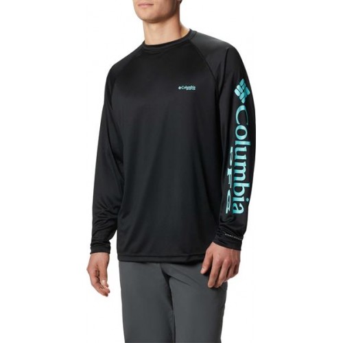 Columbia Men's PFG Terminal Tackle Long Sleeve Black/Gulf Stream Shirt Columbia Men's PFG Terminal Tackle Long Sleeve Black/Gulf Stream Shirt
