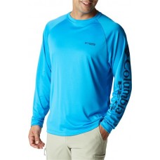 Columbia Men's PFG Terminal Tackle Long Sleeve Compass Blue/Carbon Logo Shirt