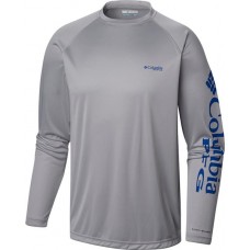 Columbia Men's PFG Terminal Tackle Long Sleeve Cool Grey/Vivid Blue Shirt