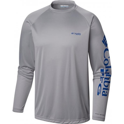 Columbia Men's PFG Terminal Tackle Long Sleeve Cool Grey/Vivid Blue Shirt Columbia Men's PFG Terminal Tackle Long Sleeve Cool Grey/Vivid Blue Shirt