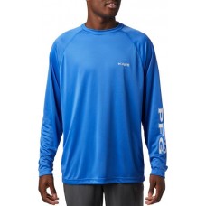 Columbia Men's PFG Terminal Tackle Long Sleeve Shirt - Tall Regular and Big & Vivid Blue/Cool Grey Logo Tall Columbia Men's PFG Terminal Tackle Long Sleeve Shirt - Tall Regular and Big & Vivid Blue/Cool Grey Logo Tall