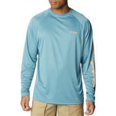 Columbia Men's PFG Terminal Tackle Long Sleeve Storm/Bright Nectar Logo Shirt Columbia Men's PFG Terminal Tackle Long Sleeve Storm/Bright Nectar Logo Shirt