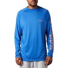 Columbia Men's PFG Terminal Tackle Long Sleeve Vvd Blue/Brght Nctar Logo Shirt