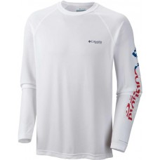 Columbia Men's PFG Terminal Tackle Long Sleeve White/Stars and Stripes Shirt