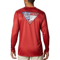 Columbia Men's PFG Terminal Tackle Tri-Fish Long Sleeve Red Spark/GA Flag Shirt Columbia Men's PFG Terminal Tackle Tri-Fish Long Sleeve Red Spark/GA Flag Shirt