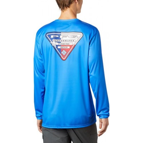 Columbia Men's PFG Terminal Tackle Tri-Fish Long Sleeve Vivid Blue/Texas Shirt Columbia Men's PFG Terminal Tackle Tri-Fish Long Sleeve Vivid Blue/Texas Shirt
