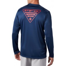 Columbia Men's PFG Terminal Tackle Triangle Long Sleeve Carbon/Red Spark Shirt