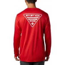Columbia Men's PFG Terminal Tackle Triangle Long Sleeve Red Spark/White Shirt