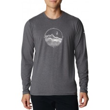 Columbia Men's Tech Trail Graphic Long Sleeve Cty Gry Hthr/Rd Cntr Grph Shirt