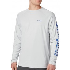 Columbia Men's Terminal Deflector Long Sleeve Cool Grey/Vivid Blue Shirt Columbia Men's Terminal Deflector Long Sleeve Cool Grey/Vivid Blue Shirt