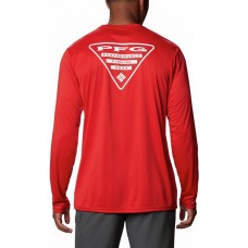 Columbia Men's Terminal Tackle PFG Destination Long Sleeve Red Spark/USA Shirt