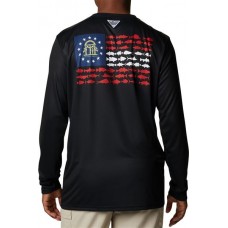 Columbia Men's Terminal Tackle PFG Fish Flag Long Sleeve Black/GA Fish Shirt