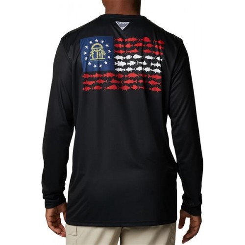 Columbia Men's Terminal Tackle PFG Fish Flag Long Sleeve Black/GA Fish Shirt Columbia Men's Terminal Tackle PFG Fish Flag Long Sleeve Black/GA Fish Shirt