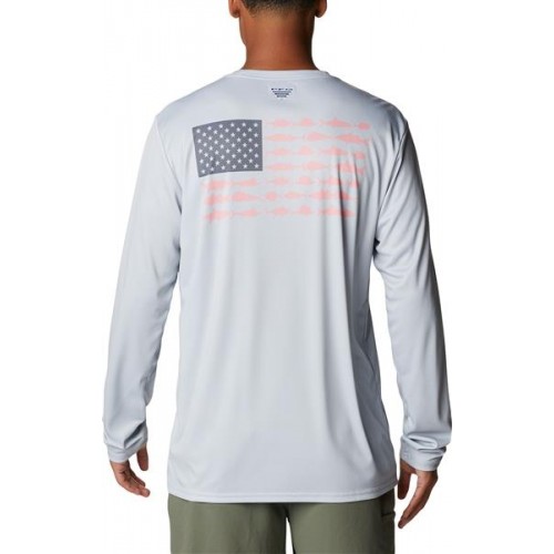 Columbia Men's Terminal Tackle PFG Fish Flag Long Sleeve City Grey/Cool Grey Shirt Columbia Men's Terminal Tackle PFG Fish Flag Long Sleeve City Grey/Cool Grey Shirt