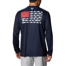 Columbia Men's Terminal Tackle PFG Fish Flag Long Sleeve Collegiate Navy/Red Spark Shirt Columbia Men's Terminal Tackle PFG Fish Flag Long Sleeve Collegiate Navy/Red Spark Shirt