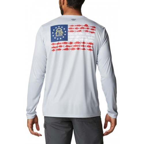 Columbia Men's Terminal Tackle PFG Fish Flag Long Sleeve Cool Grey/GA Fish Shirt Columbia Men's Terminal Tackle PFG Fish Flag Long Sleeve Cool Grey/GA Fish Shirt
