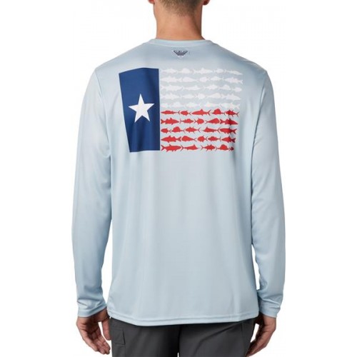 Columbia Men's Terminal Tackle PFG Fish Flag Long Sleeve Cool Grey/TX Fish Shirt Columbia Men's Terminal Tackle PFG Fish Flag Long Sleeve Cool Grey/TX Fish Shirt