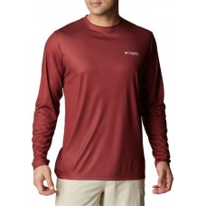Columbia Men's Terminal Tackle PFG Fish Flag Long Sleeve Red Jasper/Wht Bass Lures Shirt