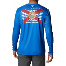 Columbia Men's Terminal Tackle PFG Fish Flag Long Sleeve Vivid Blue/FL Fish Shirt Columbia Men's Terminal Tackle PFG Fish Flag Long Sleeve Vivid Blue/FL Fish Shirt