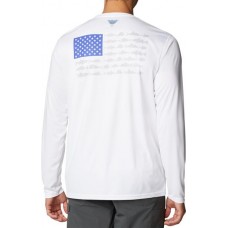 Columbia Men's Terminal Tackle PFG Fish Flag Long Sleeve White/Tanzanite Shirt Columbia Men's Terminal Tackle PFG Fish Flag Long Sleeve White/Tanzanite Shirt