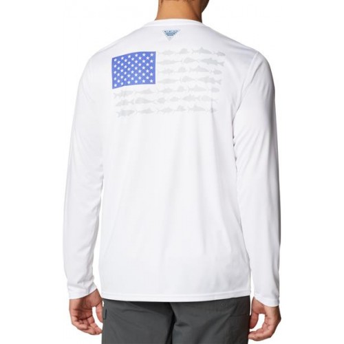 Columbia Men's Terminal Tackle PFG Fish Flag Long Sleeve White/Tanzanite Shirt Columbia Men's Terminal Tackle PFG Fish Flag Long Sleeve White/Tanzanite Shirt