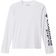 Columbia Youth PFG Terminal Tackle Long Sleeve White/Collegiate Nvy Logo Shirt
