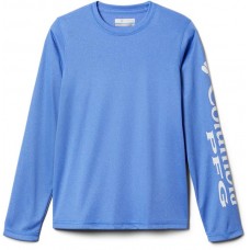 Columbia Youth Terminal Tackle Heather Long Sleeve Blue Macaw Hthr/Whte Logo Shirt